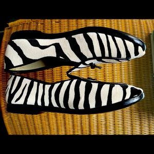 BELGIAN SHOES Travelette Zebra print suede with black leather bow 6 1/2!